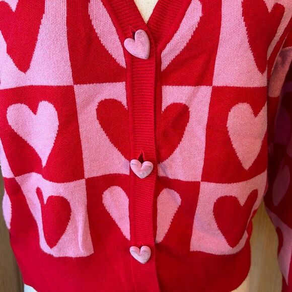 33 Degrees Women's Heart Postage Stamp Graphic Cardigan Small - Picture 3 of 7